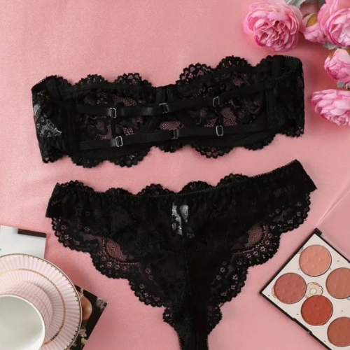 Black Transparent Lace Bra & Panty Set - Image 3
